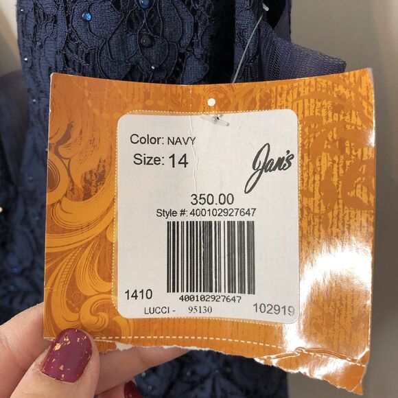 Abby Paris NWT Navy Stretch Lace Sparkle Lucci Sleeveless Formal Prom Gown 14 - Picture 9 of 16